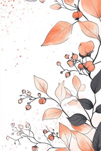 手绘橘色枝叶花卉图案