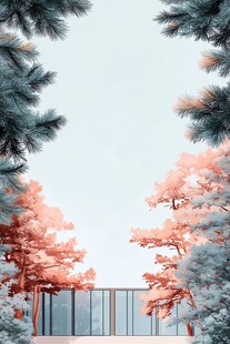 梦幻松林旁的现代建筑