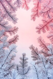 霜覆松枝 梦幻粉紫背景