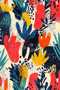 多彩手绘风植物图案背景