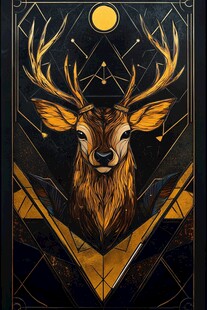 金色鹿首与几何神秘图案