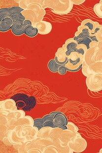 中式传统祥云红色背景图案