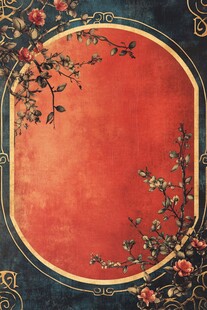 中式花卉边框红色背景图