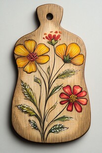 手绘花卉图案木质砧板