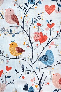 小鸟花卉爱心图案布料