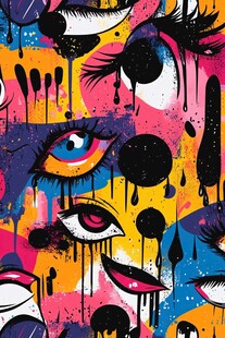 多彩抽象眼唇涂鸦艺术图