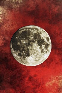 红底上的皎洁满月