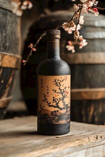 中式古风酒瓶与烂漫花枝