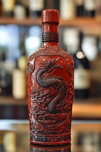 红瓶龙纹酒瓶展示