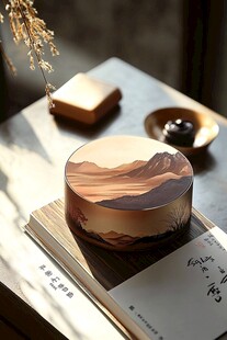 中式山水风圆形器物摆件