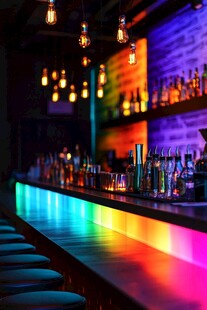 炫彩灯光下的时尚酒吧
