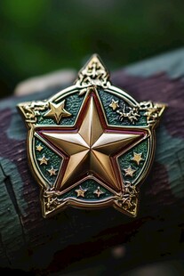 精美五角星徽章特写