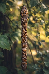 手工雕刻精美木质花纹魔杖