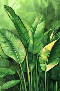 热带阔叶植物艺术插画