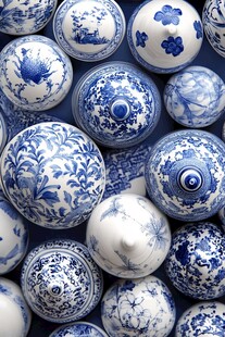 青花瓷球堆叠艺术