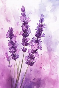 水彩绘就的浪漫紫色薰衣草