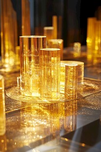 金色透明柱体的梦幻陈列