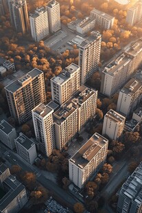 秋日城市建筑鸟瞰景观