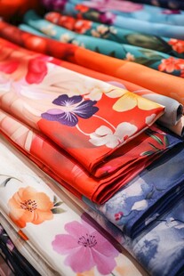 多彩花卉图案布料展示