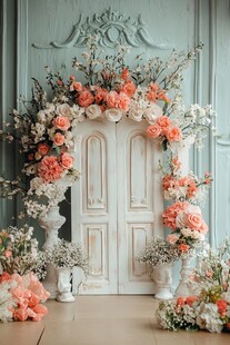 复古花卉装饰的白色木门