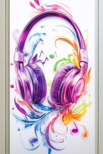 梦幻炫彩耳机艺术插画