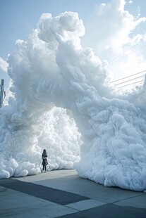 梦幻云朵艺术装置前的人