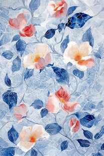 蓝底花卉图案精美壁纸