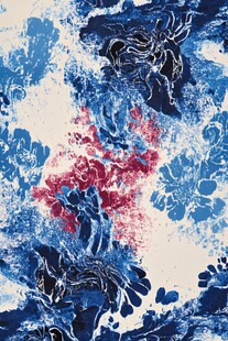 蓝红抽象花卉艺术图案