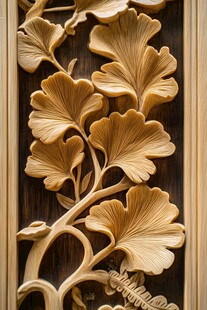 银杏叶木雕艺术精美细节