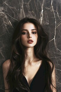 长发黑衣美女的优雅瞬间