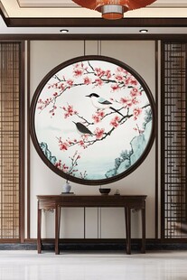 中式客厅之花鸟圆屏装饰