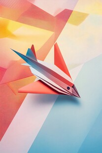 彩色折纸飞机于缤纷背景
