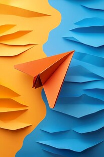 纸飞机穿梭于双色折纸间