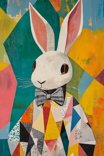 几何风时尚白兔艺术插画