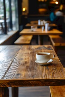 木桌上的一杯香醇咖啡