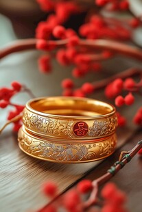 金手镯配红果古典美饰