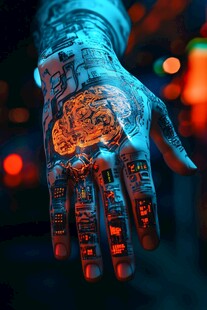 赛博朋克风机械感手掌图案