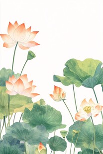 水墨风荷花绽放图