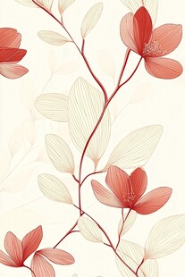 淡雅红花卉植物图案背景