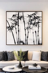 中式客厅墨竹挂画装饰