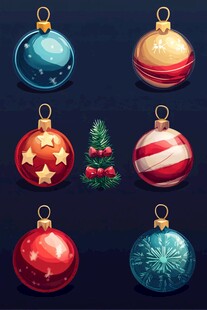 圣诞装饰球与绿植组合