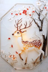 八边形晶透鹿景饰图