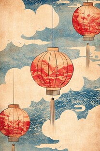 古风中式灯笼云海背景图