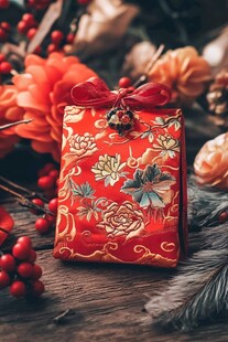 中式喜庆红包与花卉装饰