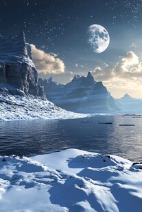 梦幻冰雪星球月夜景观