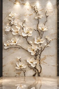 玉兰花大理石墙面装饰艺术