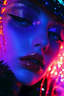 炫彩灯光下的梦幻妆容