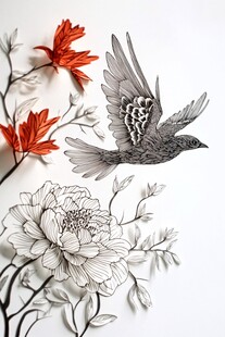 花鸟图绘 灵动飞鸟伴繁花
