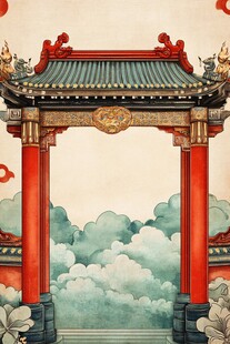 中式古风牌坊云雾景致