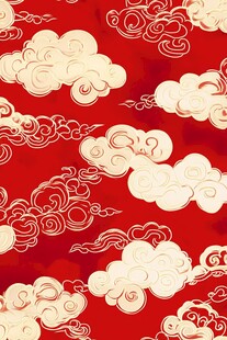 中式红底祥云图案纹理